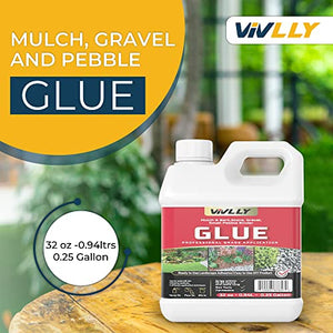 Vivlly Mulch and Bark, Stone, Gravel, Small Pebble Binder Glue! – 32 oz - 0.94ltrs - 0.25 Gallon - Fast-Dry Ready to Use Resin for Spray - Strong Landscape Maintenance - High Strength Stabilizer Lock…