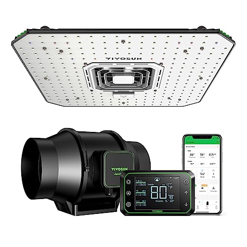 VIVOSUN Smart Grow System with AeroLight A100 100W LED Grow Light with Circulation Fan, AeroZesh S6 6-inch 405CFM Inline Duct Fan, and GrowHub E42A Temperature, Humidity, VPD WiFi-Controller