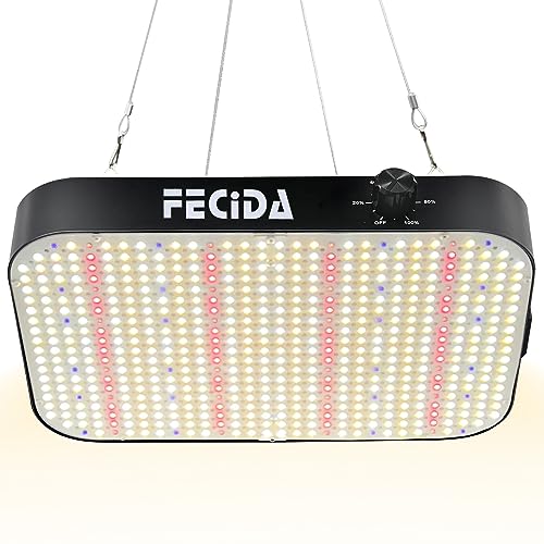 FECiDA 2023 Best LED Grow Lights for Indoor Plants Full Spectrum, Seed Starting Seedlings Vegetable Pepper Hanging Growing Lamps, Daisy Chain Function, Quiet Built-In Fan, Dimmable, 600W