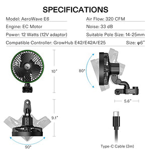 VIVOSUN AeroWave E6 Grow Tent Fan 6”, EC Motor, Smart Wifi Control, US Patented Auto Oscillating Clip fan, Weatherproof IP-54, Strong Airflow but Quiet for Hydroponic Ventilation Circulation