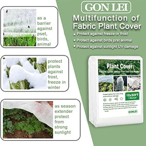 GonLei Plant Covers Freeze Protection 10x50ft（1.05 Oz/yd²） Garden Cover Plant Floating Row Cover,Vegetable Frost Blanket Winter Frost Cloth Plant Freeze Protection,Floating Blankets Fabric Plants