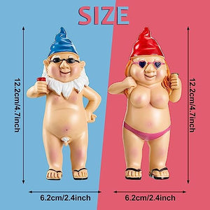 Heixry 2PCS Garden Gnome, 4.7 Inch Naked Gnome Statue Garden Goblin-Art Decoration Peeing Gnome Naughty Statue Gnome Statue for Home Indoor or Outdoor Lawn Garden Decorations, Man and Woman Style