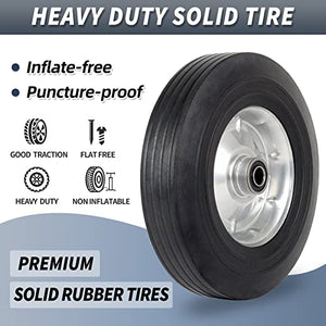 GICOOL 10" x 2.5" Flat Free Solid Rubber Tire with 5/8" Axle Bore Hole, 2 1/4" Offset Hub, Replacement 4.10/3.50-4" for Hand Truck Dolly Trolley WheelbarrowGarden Wagon Cart Generator, 2 Pack