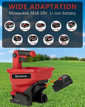 Uniqwamo Handheld Grass Seed Spreader for Milwaukee M18 Li-ion Battery, Available Year-Round, Grass Seeds, Rock Salt (Battery not Included)