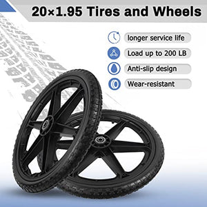 20x1.95" Flat Free Cart Wheels Compatible with rubbermaid Wheelbarrow Wheels, 20" Flat Free Tires with 5/8" Bearing Replacement for rubbermaid Cart Wheels/Big Wheel Utility Carts/Lawn Carts-2PCS