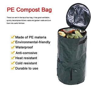 DQRICH Composting Bag，Reusable Leaf Lawn Bags，Collapsible Yard Waste Bags Compost Bins with Lid for Kitchen, 15 Gallon/34 Gallon Multifunction Gardening Container，Come with Gloves, Green
