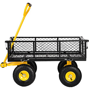 VEVOR Steel Garden Cart, Heavy Duty 500 lbs Capacity, with Removable Mesh Sides to Convert into Flatbed, Utility Metal Wagon with 180° Rotating Handle and 10 in Tires, Perfect for Farm, Yard