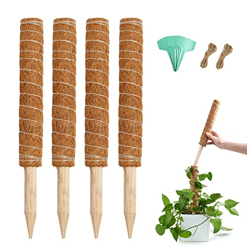 Joyhalo Moss Pole for Plants 48.7 Inch, 4 Pcs Stackable Moss Poles, 15.7 Inch Moss Pole Monstera Plant Support, Plant Stakes for Plants Indoor with Jute Rope & Name Label