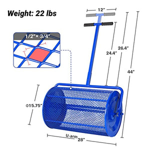 BILT HARD Peat Moss Spreader, 24 in Compost Spreader for Lawn and Garden, Heavy Duty Metal Mesh Basket Topdressing Roller, Spreading Dirt, Mulch and Soil