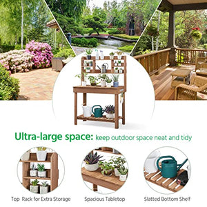 Yaheetech Potting Bench Table Horticulture Germination Table & Outdoor Garden Work Bench Platform w/Display Rack/Storage Shelf/Hanger/Thoughtful Sink Brown