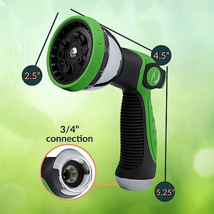 ALMA Garden Hose Nozzle Sprayer with THUMB CONTROL ON OFF VALVE - 10 Spray Pattern Perfect Garden Water Hose Sprayer Nozzle for Outdoor - Hose Head Attachment Gun Handle Nozzles
