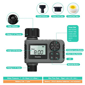Outdoor Garden Hose Faucet Timers, Programmable Water Sprinkler Timer with Rain Delay/Manual/Automatic Drip Irrigation and Lawn Watering System for Yard , 1 Outlet