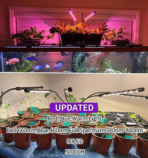 LEOTER Grow Light for Indoor Plants - Upgraded Version 80 LED Lamps with Full Spectrum & Red Blue Spectrum, 3/9/12H Timer, 10 Dimmable Level, Adjustable Gooseneck,3 Switch Modes