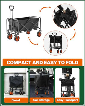 LOGARD Collapsible Folding Wagon,Heavy Duty Utility Beach Wagon Cart,Outdoor Camping Wagon