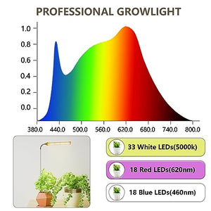 Juhefa LED Grow Light, 6000K Full Spectrum Gooseneck Plant Growing Lamp for Indoor Small Mini Plants, Auto On/Off Timer 4/8/12/18Hrs & 3 Colors Spectrum