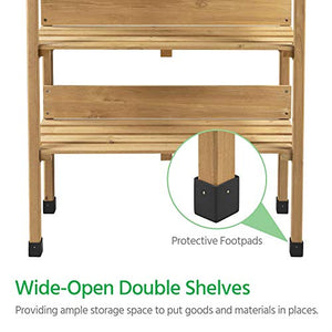 Yaheetech Outdoor Garden Potting Bench Table Wooden Horticulture Planting Worstation w/Metal Tabletop/Storage Shelf/3 Hooks, Natural Wood
