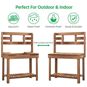 Yaheetech Potting Bench Table Horticulture Germination Table & Outdoor Garden Work Bench Platform w/Display Rack/Storage Shelf/Hanger/Thoughtful Sink Brown