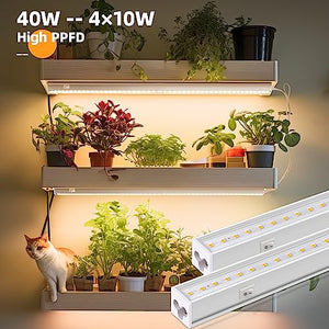 Barrina T5 Grow Lights for Indoor Plants Full Spectrum, 2ft 40W (4 x 10W, 250W Equivalent), LED Grow Light Bulbs, Plant Lights for Indoor Plants, Greenhouse, Plug and Play, Yellow, 4-Pack