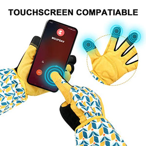 MSUPSAV Genuine Leather Garden Gloves&Gardening Gloves,Thorn Proof&Puncture Resistance Yard Work Gloves,Touchscreen Long Garden Gloves for Digging Planting Weeding,Gardening Gifts (Medium,Tuilp)