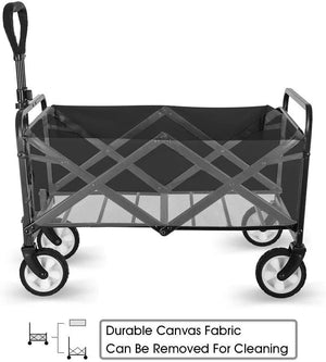 iHomey Collapsible Folding Outdoor Utility Wagon, Beach Wagon Cart with All Terrain Wheels & Drink Holders, Portable Sports Wagon for Camping, Shopping, Garden and Beach (Black/1 Year Warrant)