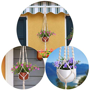 MIPON 3 Pack Macrame Plant Hanger Indoor Hanging Planter for Plants Holder with 3 Hooks, Different Size for Boho Home Decor,Ivory