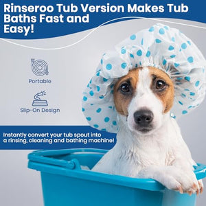 Rinseroo Tub Faucet Hose and Sprayer, Slip-On Bathtub Shower Attachment. 5 Foot Hose Fits Spouts up to 3” Wide for Washing Hair, Baby, & Dogs. Pet Hose Sprayer for Bathroom Tub Faucet
