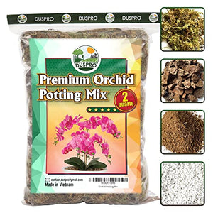 DUSPRO 2QT Orchid Potting Mix with Moss Pine Bark Mulch Perlite Stone & Coco Peat Natural Ingredients, Orchid Repotting Kit Drainage Indoor Potting Medium Great for Plant Root Climbing & Expanding