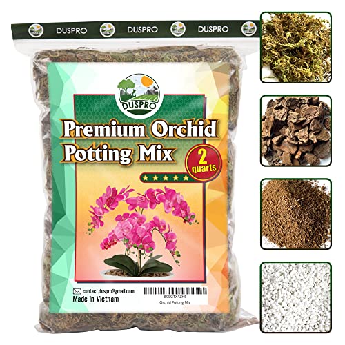 DUSPRO 2QT Orchid Potting Mix with Moss Pine Bark Mulch Perlite Stone & Coco Peat Natural Ingredients, Orchid Repotting Kit Drainage Indoor Potting Medium Great for Plant Root Climbing & Expanding