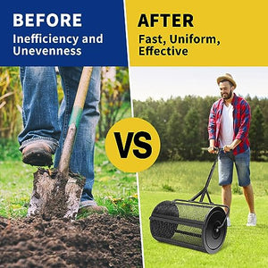 Pipleo Compost Spreader, 24'' Peat Moss Spreader with Adjustable T Shaped Handle Seeding, Lightweight Metal Mesh Spreader for Lawn and Garden for Top Dressing Compost, Dirt, Mulch, Soil (Black)