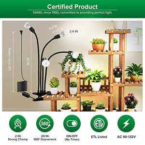 SANSI LED Grow Lights for Indoor Plants, 600W Full Spectrum Gooseneck clamp Grow Lamp, 40W Power Plant Light with High PPFD for Seeding, Lifetime Free Bulb Replacement Plant Lights for Indoor Plants