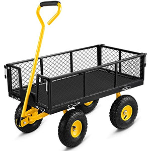 VEVOR Steel Garden Cart, Heavy Duty 500 lbs Capacity, with Removable Mesh Sides to Convert into Flatbed, Utility Metal Wagon with 180° Rotating Handle and 10 in Tires, Perfect for Farm, Yard