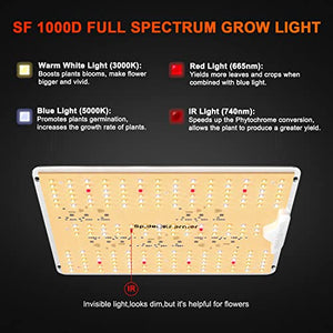 2023 Newest Spider Farmer SF1000D LED Grow Light with Samsung LM301B Diodes Deeper Penetration & IR Lights Full Spectrum Growing Lamps for Indoor Plants Seedlings Vegetables Flowers 3x3/2x2 Grow Tent