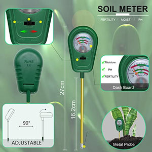 3-in-1 Soil Test Kit, Soil Moisture Meter/Soil ph Meter/Fertility Soil Tester, Soil Hygrometer for Garden, Farm, Plant, Outdoor, Indoor, Lawn Care Moisture Meter for Hous Plants (No Battery Needed)