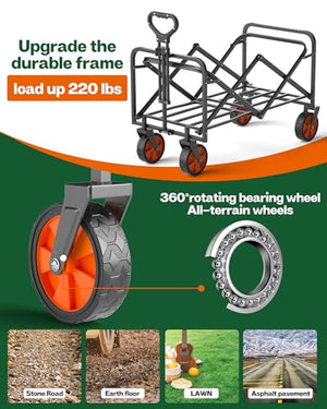 LOGARD Collapsible Folding Wagon,Heavy Duty Utility Beach Wagon Cart,Outdoor Camping Wagon