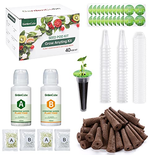 GardenCube 166pcs Hydroponic Pods Kit: Grow Anything Kit with 40 Grow Sponges, 40 Grow Baskets, 40 Grow Domes, 40 Pod Labels, 6 A&B Plant Food - Compatible with Hydroponics Supplies from All Brands