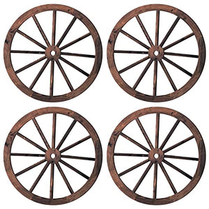 4 Pieces Wooden Wagon Wheel Wall Decor 10 Inches Old Western Wood Wagon Wheel Wall Art Farmhouse Wagon Wheels Rustic Yard Decor Wood Hanging Decorative Wheels for Garden Home Bar Garage