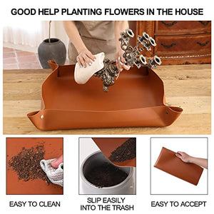 Owl Focus PU Leather Repotting Mat,Indoor Plant Transplanting and Mess Control Tarp,26.5" x 26.5" Foldable Waterproof Potting Tray,Succulent Gardening Mat for Plant Lovers Gifts