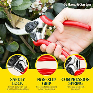 Haus & Garten ClassicPRO 8.5" Bypass Pruning Shears - Premium Garden Shears - Use As Gardening Shears, Garden Clippers, Handheld Heavy-Duty Professional Pruning Shears For Gardening & Pruning Scissors