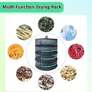Growsun Herb Drying Rack 8 Layer 2ft Diameter Plant Hanging Mesh Dry Net w/Green Zipper, Free Garden Pruning Shears
