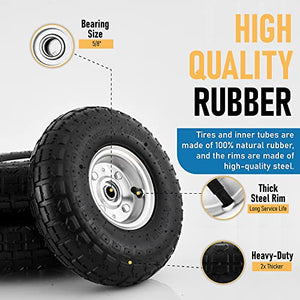 10-Inch Replacement Tire and Wheel 4.10/3.50-4" - 10” Utility Tires for Cart, Dolly, Hand Truck, Generator, Lawnmower, Garden Wagon with 5/8” Axle Bore Hole - Double Sealed Bearings (2 pack)