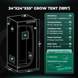 MARS HYDRO 2x2 Advanced Grow Tent, 24"x24"x55" High Reflective Mylar 1680D for Hydroponics Indoor Plant Growing, with Observation Window,Floor Tray and Smooth Zipper for TS600/SP150