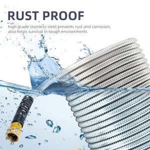 Cesun 50FT 304 Stainless Steel Metal Garden Hose - Heavy Duty Water Hose for RV, Outdoor Yard, Lightweight - Flexible & Never Kink