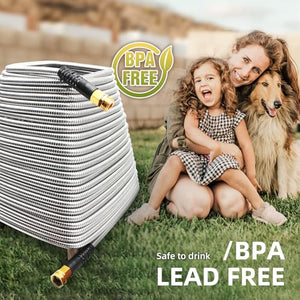 Cesun 50FT 304 Stainless Steel Metal Garden Hose - Heavy Duty Water Hose for RV, Outdoor Yard, Lightweight - Flexible & Never Kink