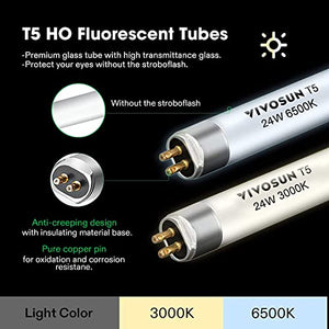 VIVOSUN T5 Grow Light Bulbs 2 Ft, 24W 6500K HO Fluorescent Tubes Light Bulbs, Cool White T5 Bulb for 22-Inch T5 Light Fixtures, T5 Grow Lights for Indoor Plants, Pack of 5