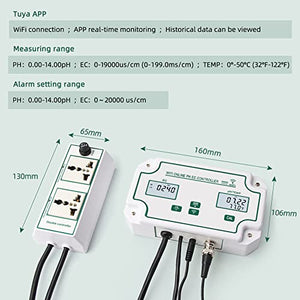 Yewhick Smart pH EC Monitor with Controller, Hydroponic Nutrients Tester, Professional EC pH Meter, APP Online Nutrient Meter with Data Logger Function for Hydroponics System Agricultural Irrigation