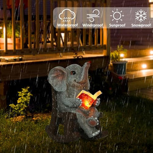 FOXMIS Garden Statues Elephant Decor Outdoor Sculpture Lucky Miniature Elephant Statue Solar Garden Decor for Patio,Porch,Home Yard Decor Elephant Gifts for Women,Mom, 2.04"x3.34"x3.93"