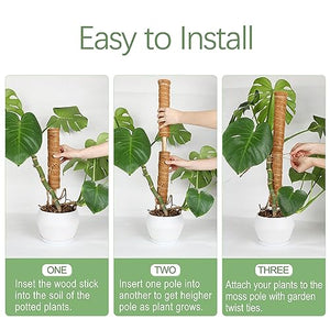 Joyhalo Moss Pole for Plants 48.7 Inch, 4 Pcs Stackable Moss Poles, 15.7 Inch Moss Pole Monstera Plant Support, Plant Stakes for Plants Indoor with Jute Rope & Name Label