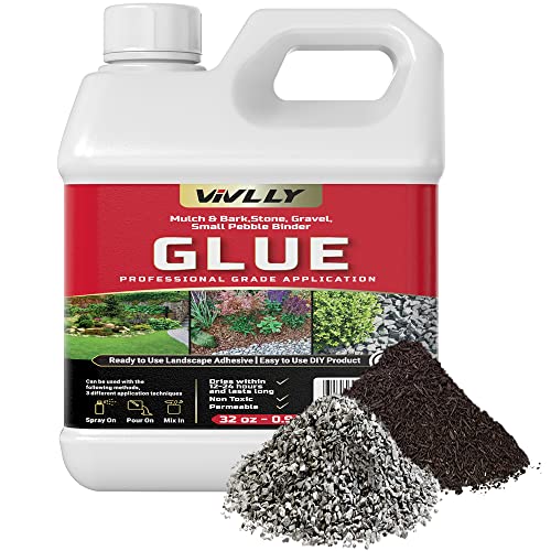 Vivlly Mulch and Bark, Stone, Gravel, Small Pebble Binder Glue! – 32 oz - 0.94ltrs - 0.25 Gallon - Fast-Dry Ready to Use Resin for Spray - Strong Landscape Maintenance - High Strength Stabilizer Lock…