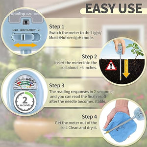 【Upgraded 】 4-in-1 Soil Moisture Meter, Soil Ph Meter, Soil Tester for Moisture, Light,Nutrients, pH,Soil Ph Test Kit, Great for Garden, Lawn, Farm, Indoor & Outdoor Use ，No Battery Required（Blue)