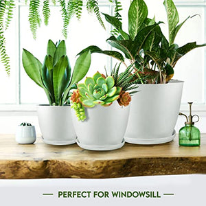 Utopia Home - Plant Pots with Drainage - 7/6.6/6/5.3/4.8 Inches Home Decor Flower Pots for Indoor Planter - Pack of 5 Plastic Planters , Cactus, Succulents Pot - White